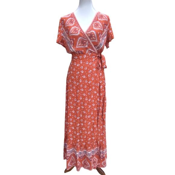 Medium Fall Maxi Dress Long Boho Medium Wrap Dress Cottage Prairie Orange Dress - Picture 5 of 16